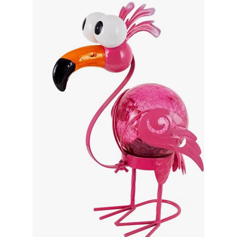 Pink Flamingo Metal & Glass Outdooor  Garden Statue with LED Light-Up[A6]